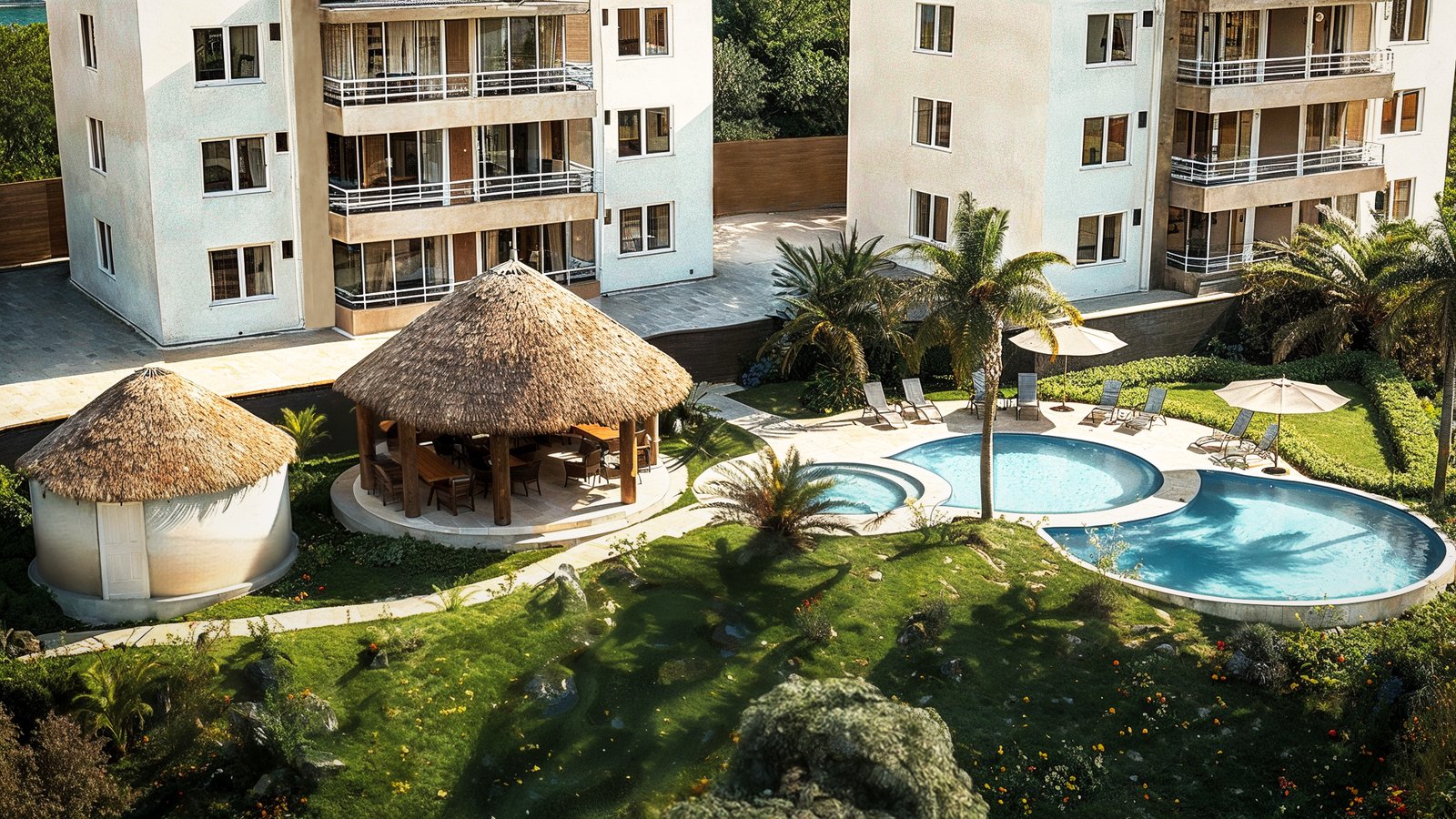 Serena Condos Playas del Coco — Pool Deck & Tropical Gardens
